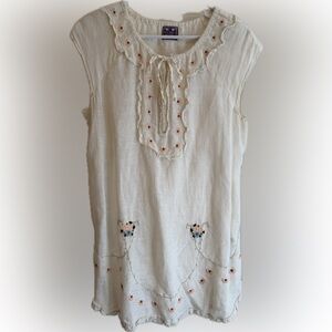 Free People Cream Linen Tunic Embroidered Details Size L